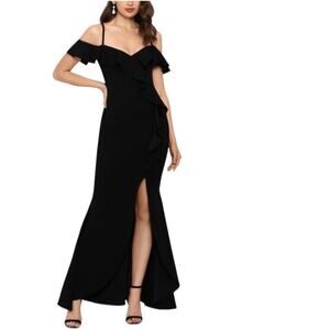 Betsy & Adam Black Off-Shoulder Maxi Dress